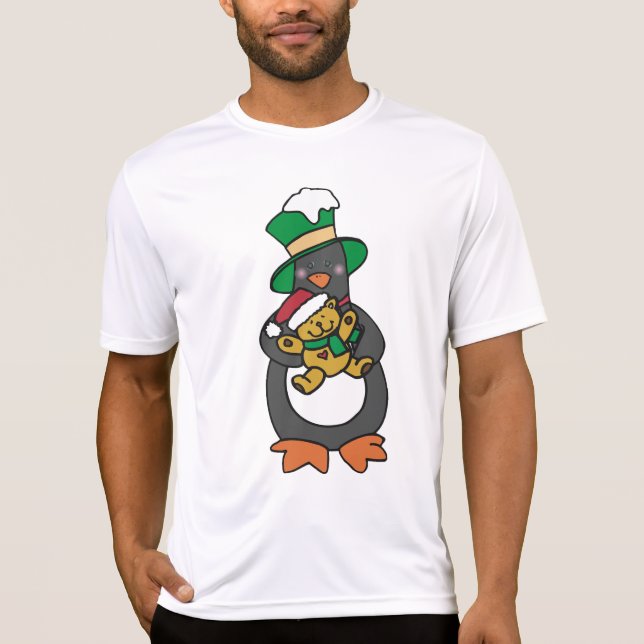Irish Penguin Holding Christmas Teddy Bear T-Shirt (Front)