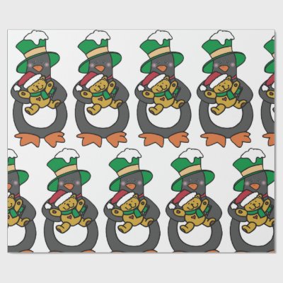 Irish Penguin Holding Christmas Teddy Bear Wrapping Paper