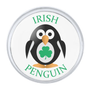 Irish penguin silver finish lapel pin