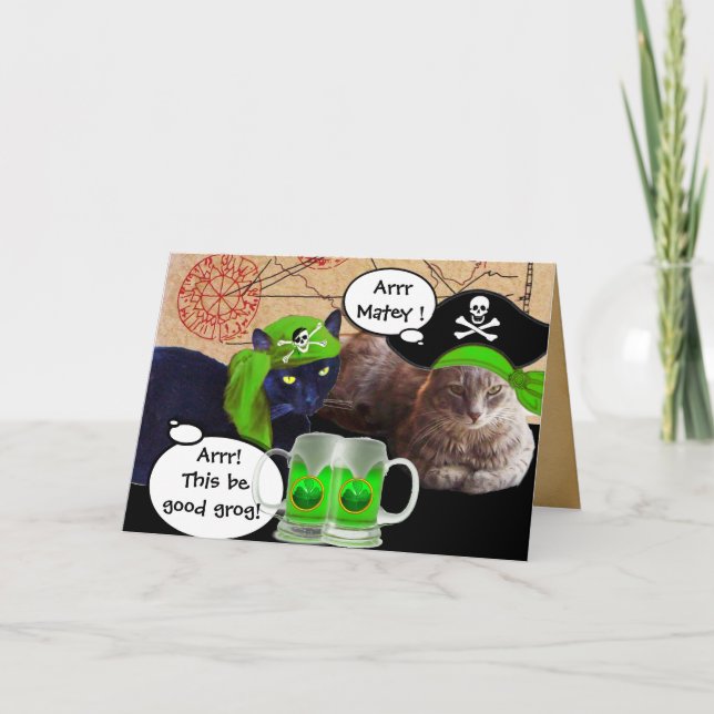 IRISH PIRATE CATS / ANTIQUE PIRATES TREASURE MAPS CARD (Front)