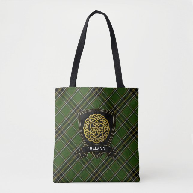 Irish Plaid Celtic Symbol Tote Bag (Front)