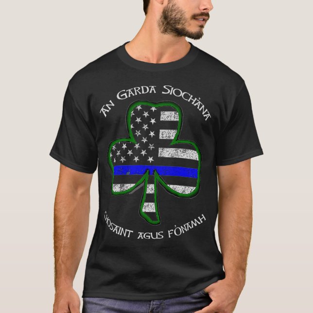 Irish Police Shamrock  Gaelic Police Saying T-Shirt (Front)