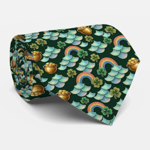 Irish Pot of Gold and Shamrock with Mermaid Scales Neck Tie