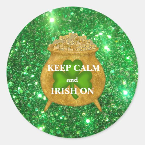 Irish  Pot of Gold Sparkle Classic Round Sticker