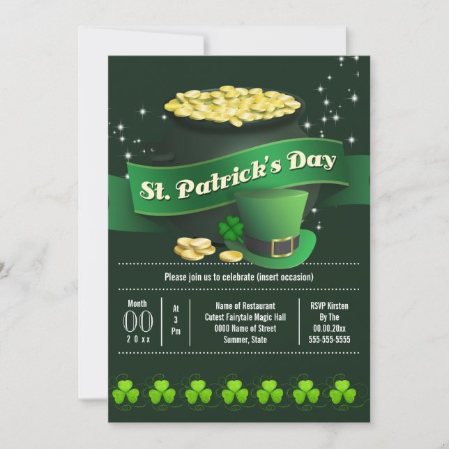 Irish pot of gold St Patricks holiday party Invitation (Front)