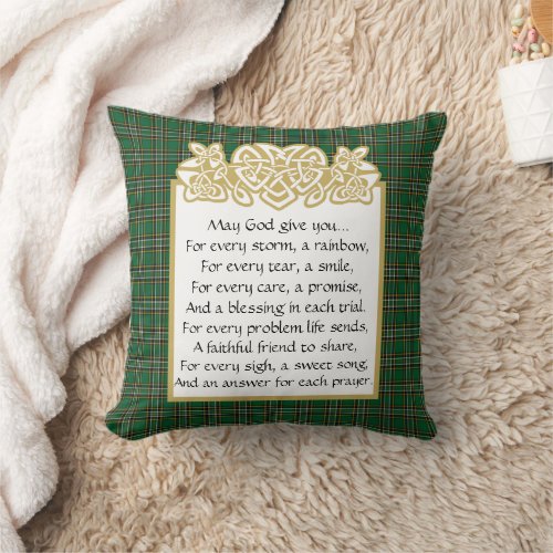 Irish Prayer Celtic Border and Tartan  Throw Pillow