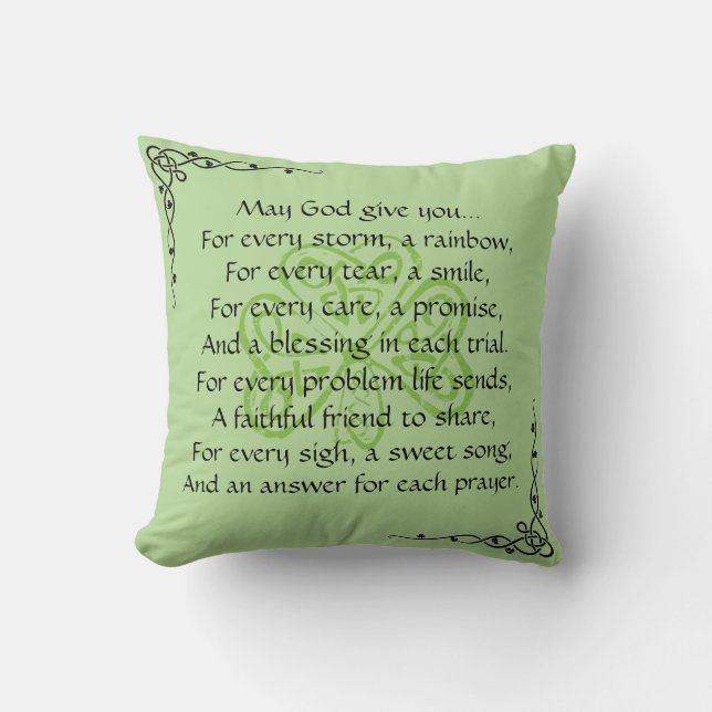 Irish Prayer Celtic Border Throw Pillow (Front)