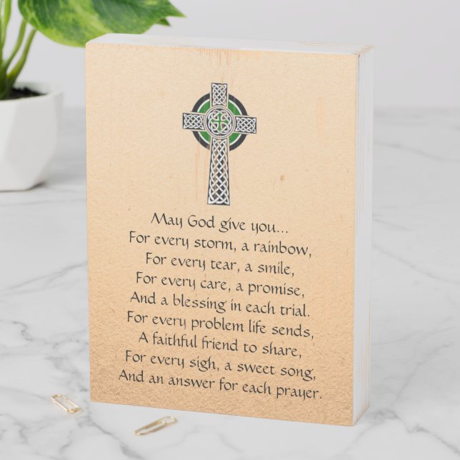 Irish Prayer Celtic Cross   Wooden Box Sign (In Situ Vertical)