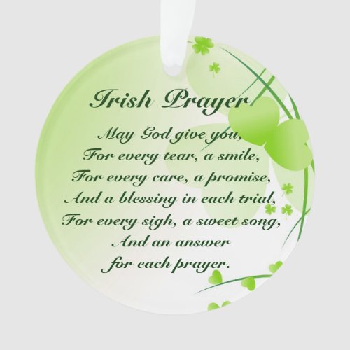 Irish Prayer Hearts and Shamrocks Custom Ornament
