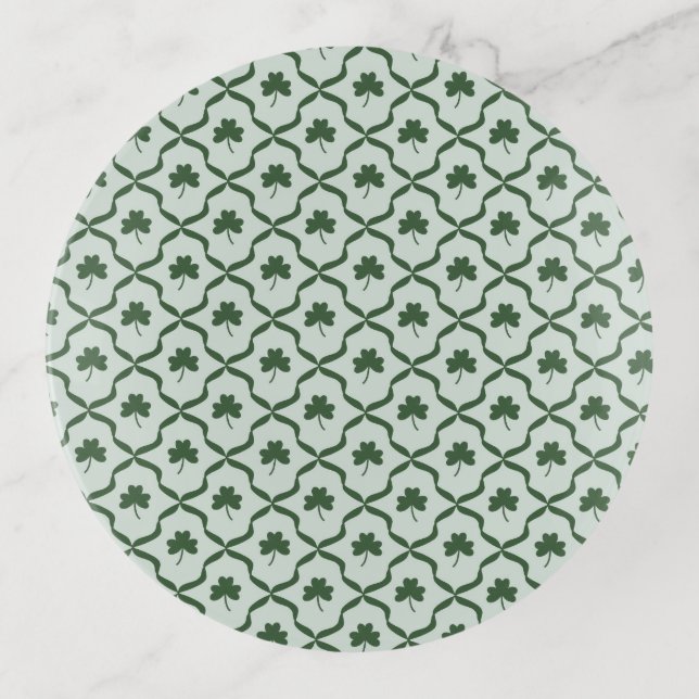 Irish Preppy Green Shamrock Clover Trinket Tray (Front)