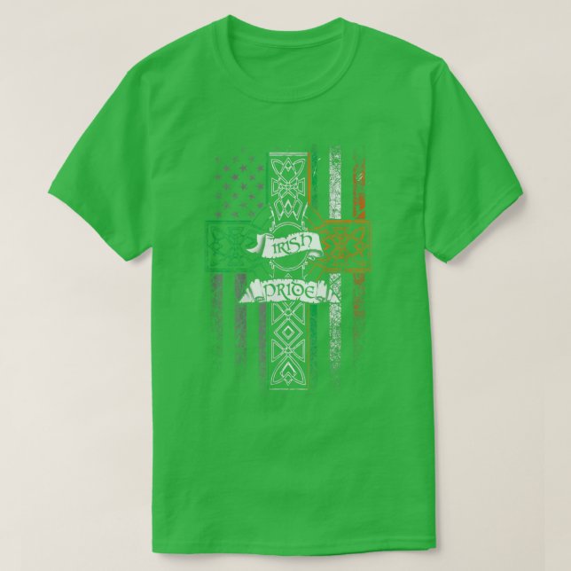 Irish Pride American Flag Celtic Cross St Patricks T-Shirt (Design Front)