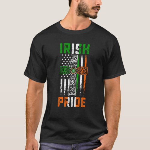 Irish Pride American Flag Celtic Cross St Patricks T_Shirt