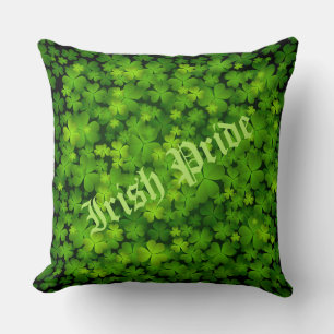 Irish Pride Customizable Green Shamrocks Throw Pillow