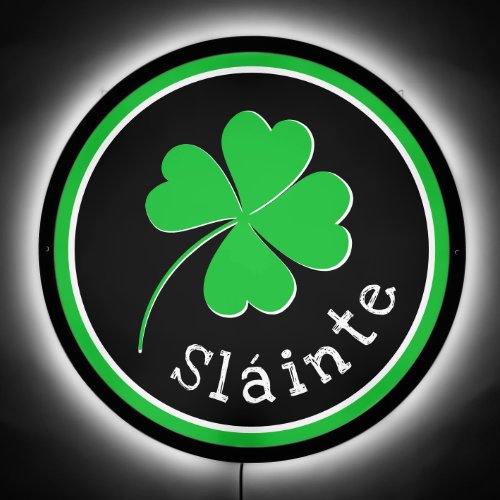 Irish Pride Green Shamrock Slainte Toast LED Sign