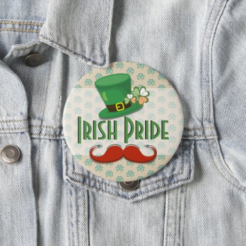 Irish Pride Hat Shamrock Mustasche 4 Button 