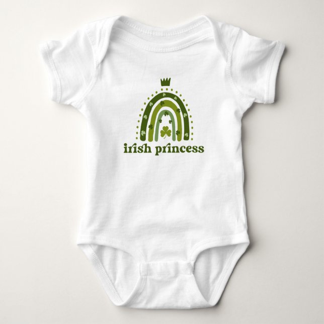 Irish Princess St. Patrick's Day Green Boho Rainbo Baby Bodysuit (Front)