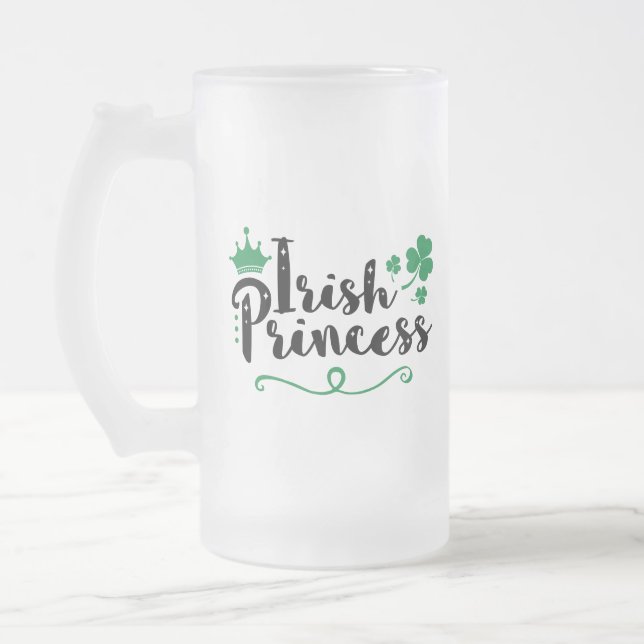 Irish Princess Women St Patrick's Day Script Frosted Glass Beer Mug (Left)