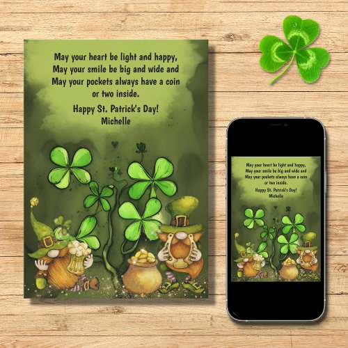 Irish Proverb Leprechaun Gnomes St Patricks Day Holiday Card