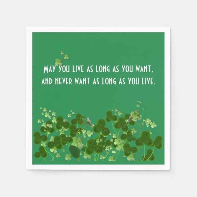 Irish Proverb On Green With Shamrocks Napkins (Front)