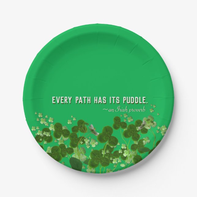 Irish proverb with lucky shamrocks paper plates (Front)