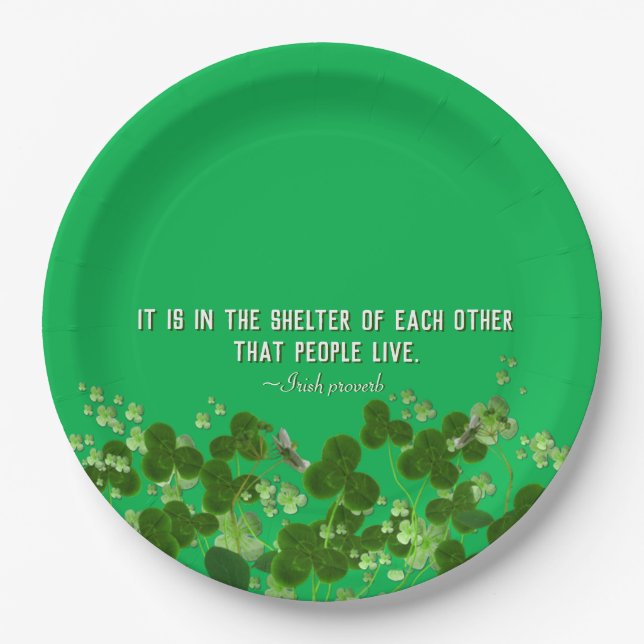 Irish proverb with shamrocks paper plates (Front)