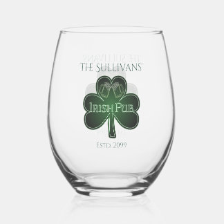 Irish Pub Bar Drinkware Cocktail Stemless Wine Glass