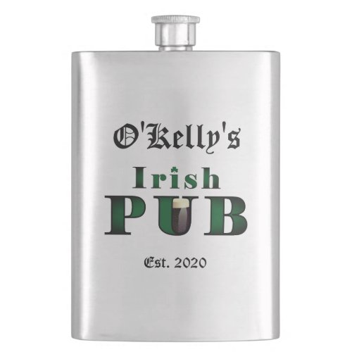 Irish Pub Bar Tavern Classic Stainless Steel Flask