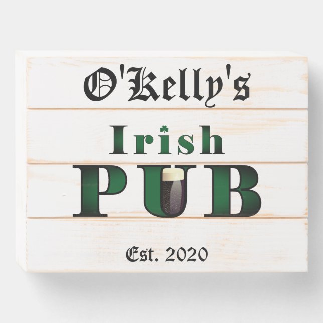 Irish Pub Bar Tavern Wood Box Sign (Front Horizontal)