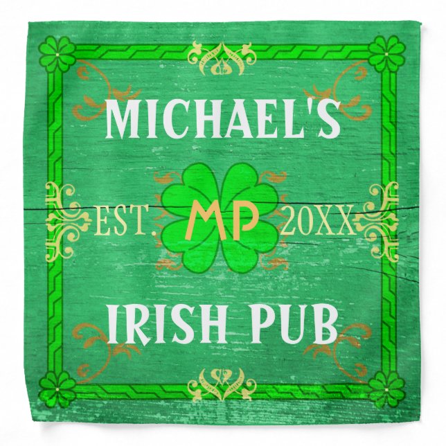 Irish Pub Create Your Own Personalized Green Bandana (Front)