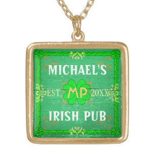 Irish Pub Create Your Own Personalized Green Gold Plated Necklace