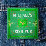 Irish Pub Create Your Own Personalized Green Pinback Button<br><div class="desc">Create your own custom Irish pub home bar button design using this template. The design is made to look like old green wood with plenty of vintage flourishes in shades of green, white, orange and gold. There are also five shamrocks / clovers in the design. It can be personalized with...</div>
