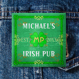 Irish Pub Create Your Own Personalized Green Pinback Button