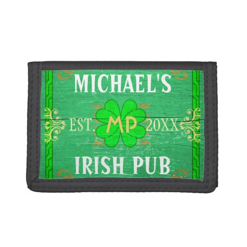 Irish Pub Create Your Own Personalized Green Tri_fold Wallet