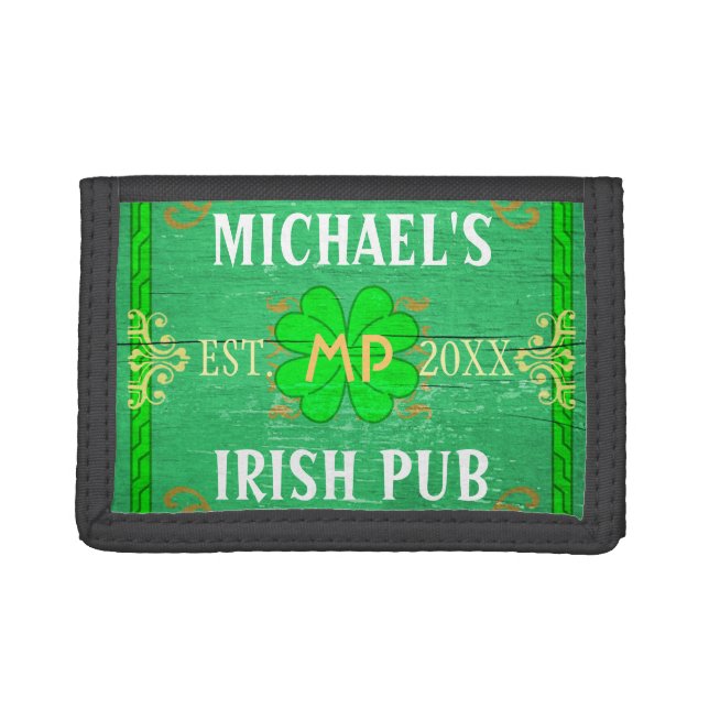 Irish Pub Create Your Own Personalized Green Tri-fold Wallet (Front)