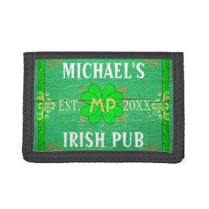 Irish Pub Create Your Own Personalized Green Trifold Wallet