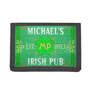 Irish Pub Create Your Own Personalized Green Trifold Wallet