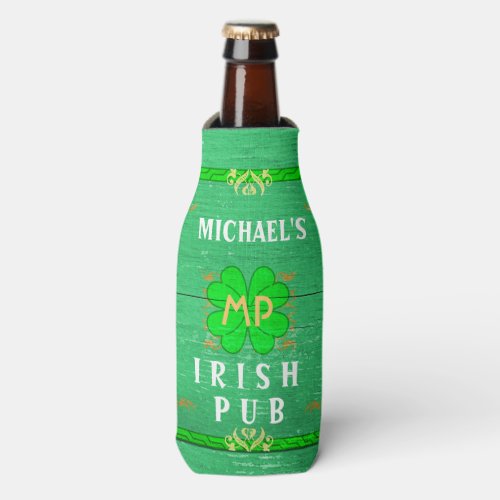 Irish Pub Custom Name Home Bar Green St Patricks Bottle Cooler