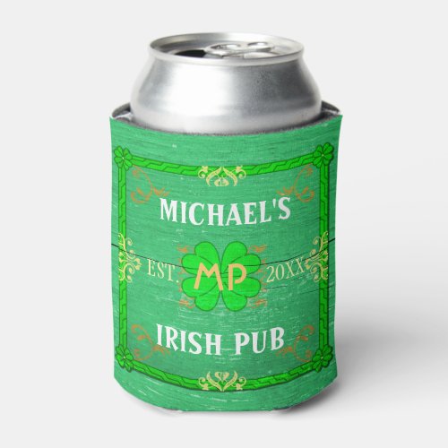 Irish Pub Custom Name Home Bar Green St Patricks Can Cooler