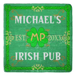 Irish Pub Custom Name Home Bar Green St Patrick's Trivet