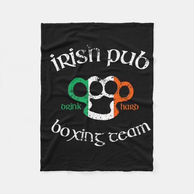 Irish Pub Drink Hard Boxing Team Distressed Tee Gi Fleece Blanket (Front)