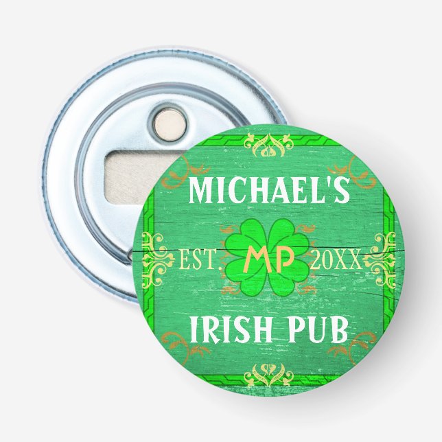 Irish Pub Green Your Name Customizable Bottle Opener (Front)