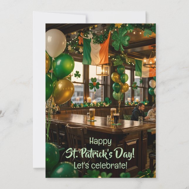Irish pub ready for St. Patrick's Day party, green Invitation (Front)