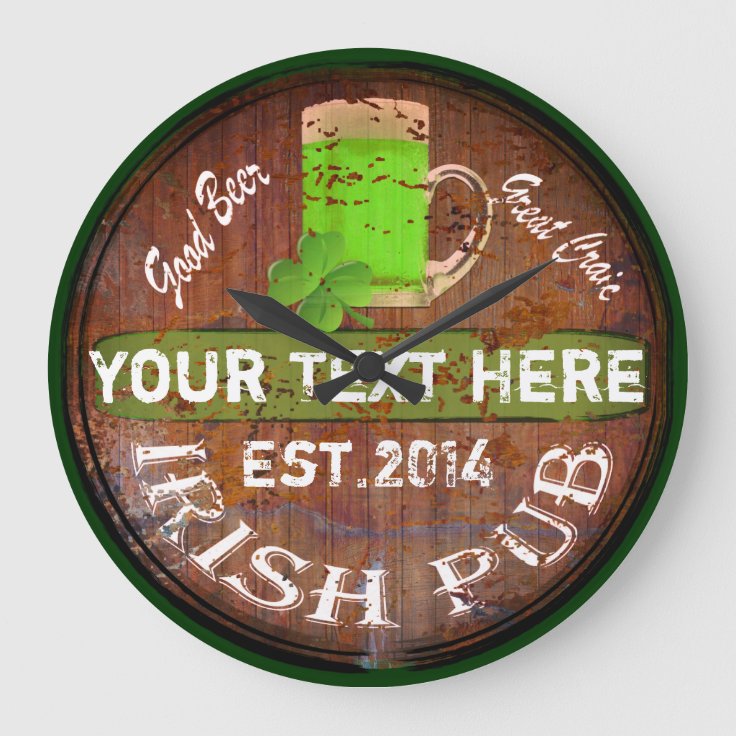 Irish pub sign large clock Zazzle