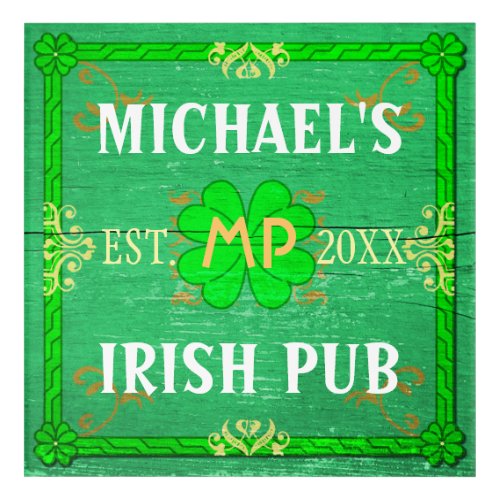 Irish Pub Sign St Patricks Bar Beer  Custom Name Acrylic Print