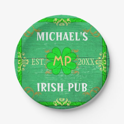 Irish Pub Sign St Patricks Bar Beer  Custom Name Paper Plates