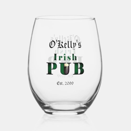 Irish Pub Stemless Wine Cocktail Glass Drinkware