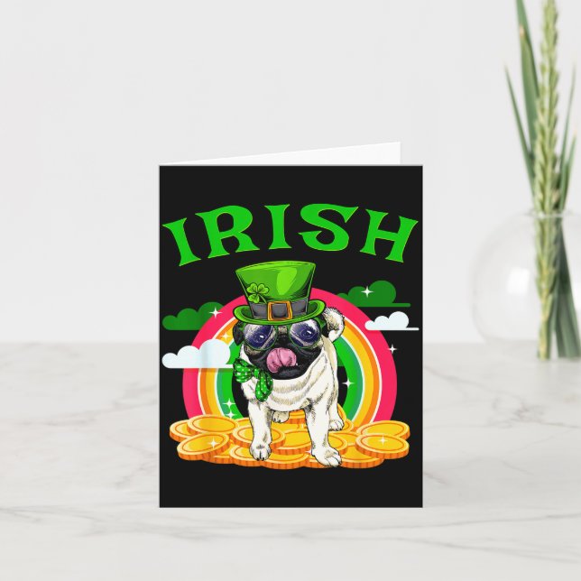 Irish Pug Funny St Patricks Day Leprechaun Dog Men Card (Front)