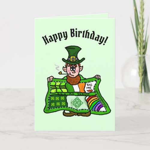 Irish Quilt  Leprechaun Birthday Card