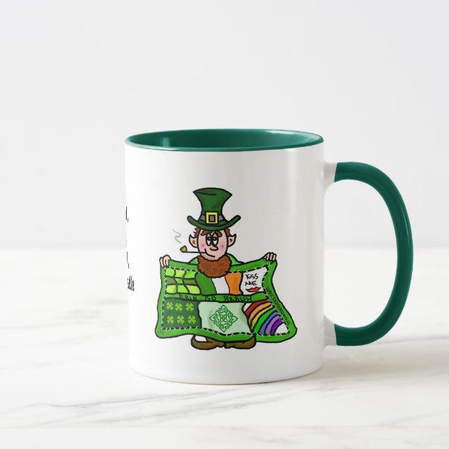 Irish Quilt & Leprechaun Mug With Funny Blessing (Right)
