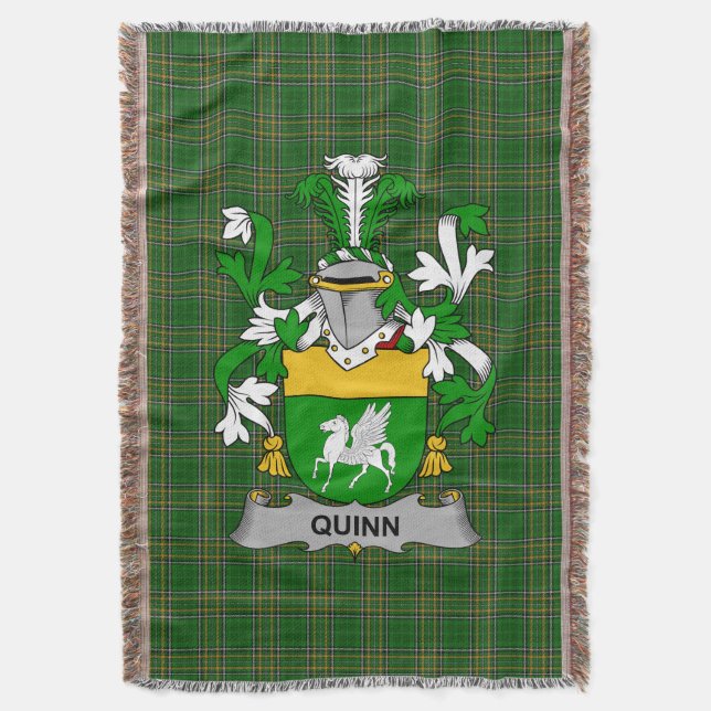  Irish Quinn or O_Quin Coat of Arms Family Crest I Throw Blanket (Front Vertical)